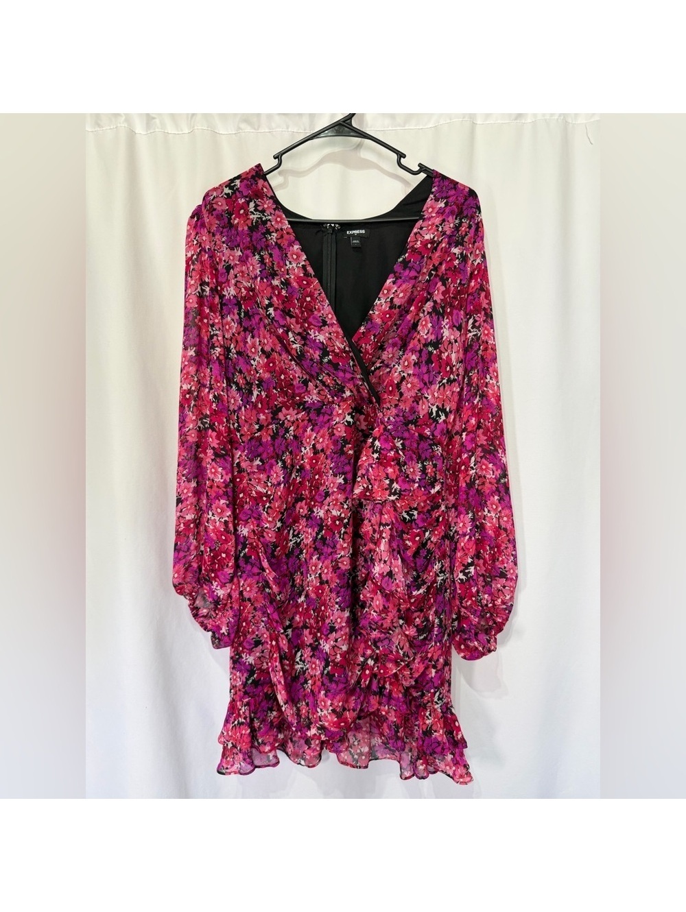 Express Vibrant Pink and Purple Floral long sleeve midi dress - Picture 1 of 5